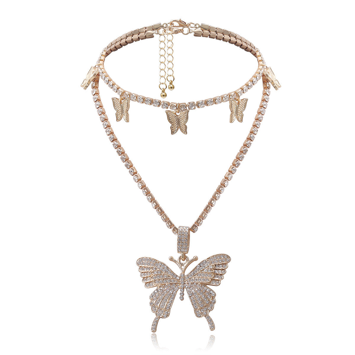 Mix and match butterfly diamond necklace set