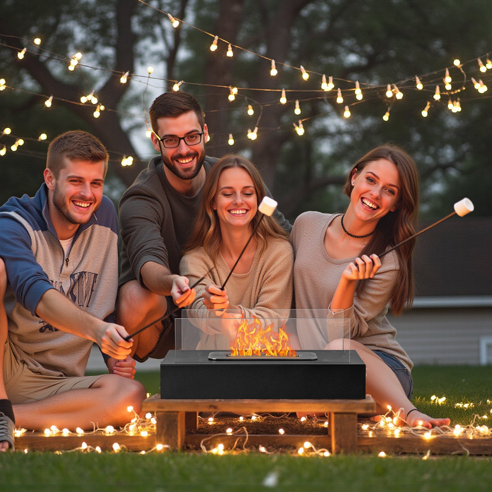 2Pack Smokeless Fire Pits With Windshield   Rectangular Outdoor Firepit With Telescoping Roasting Forks & Fire Tamer Iron Body  Stainless Steel Burn Chamber  Black