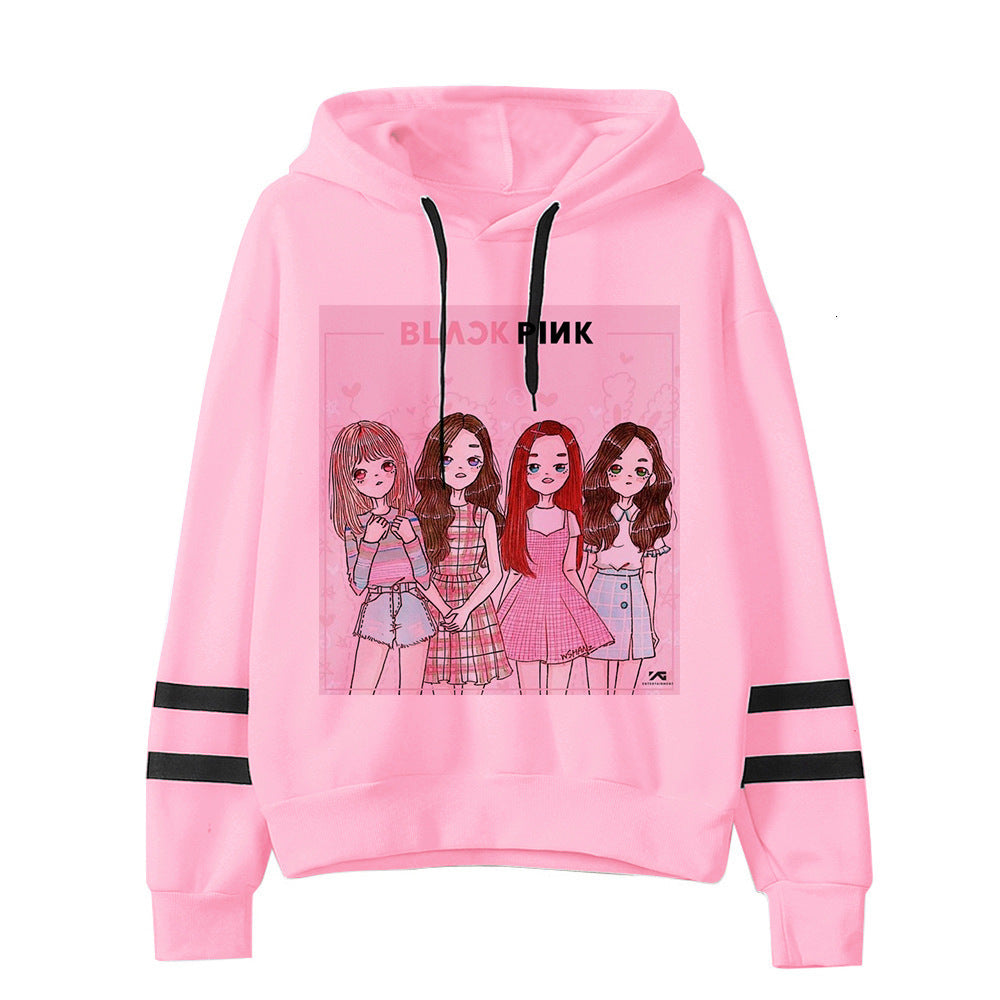 Customized parallel bars sweater with printed hood