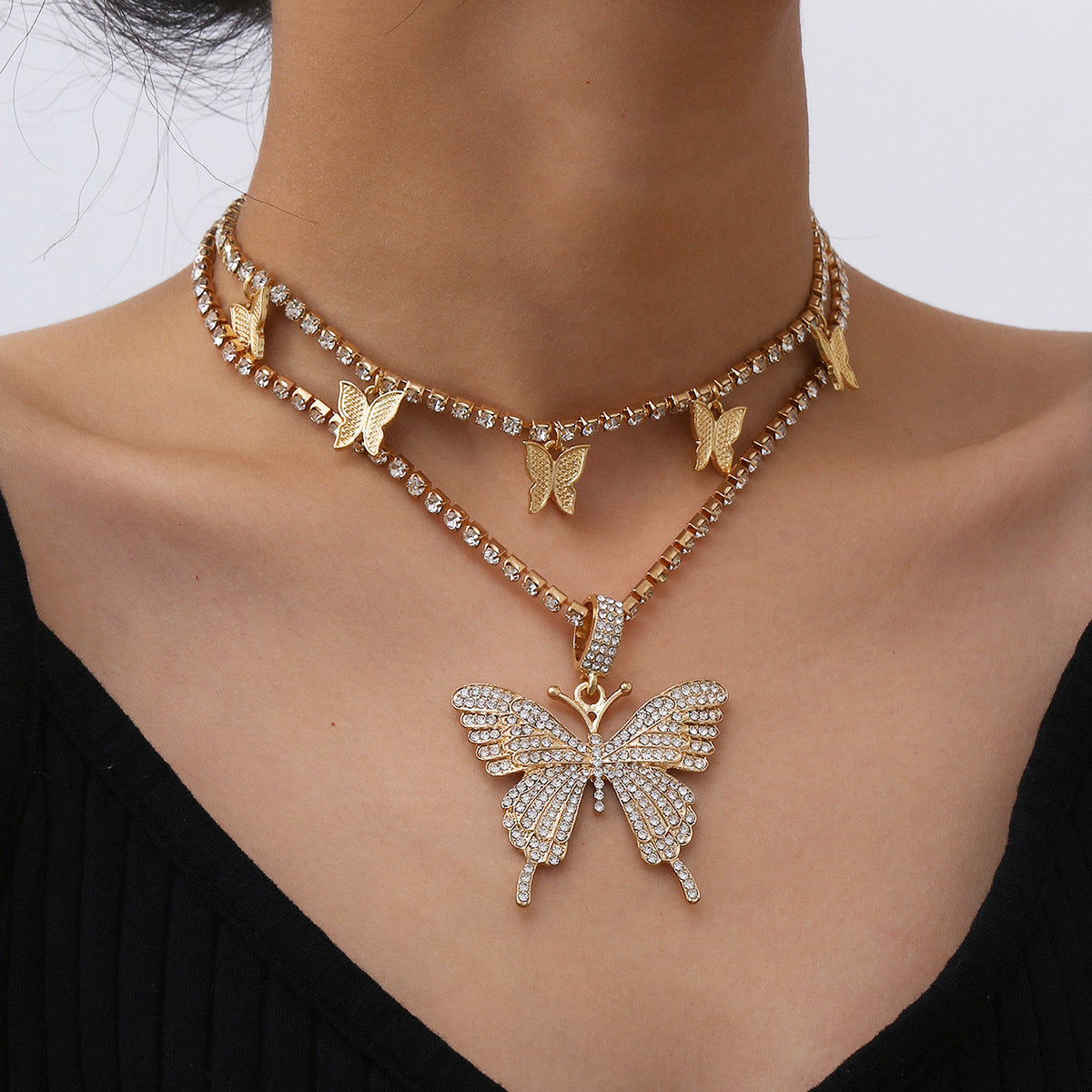 Mix and match butterfly diamond necklace set
