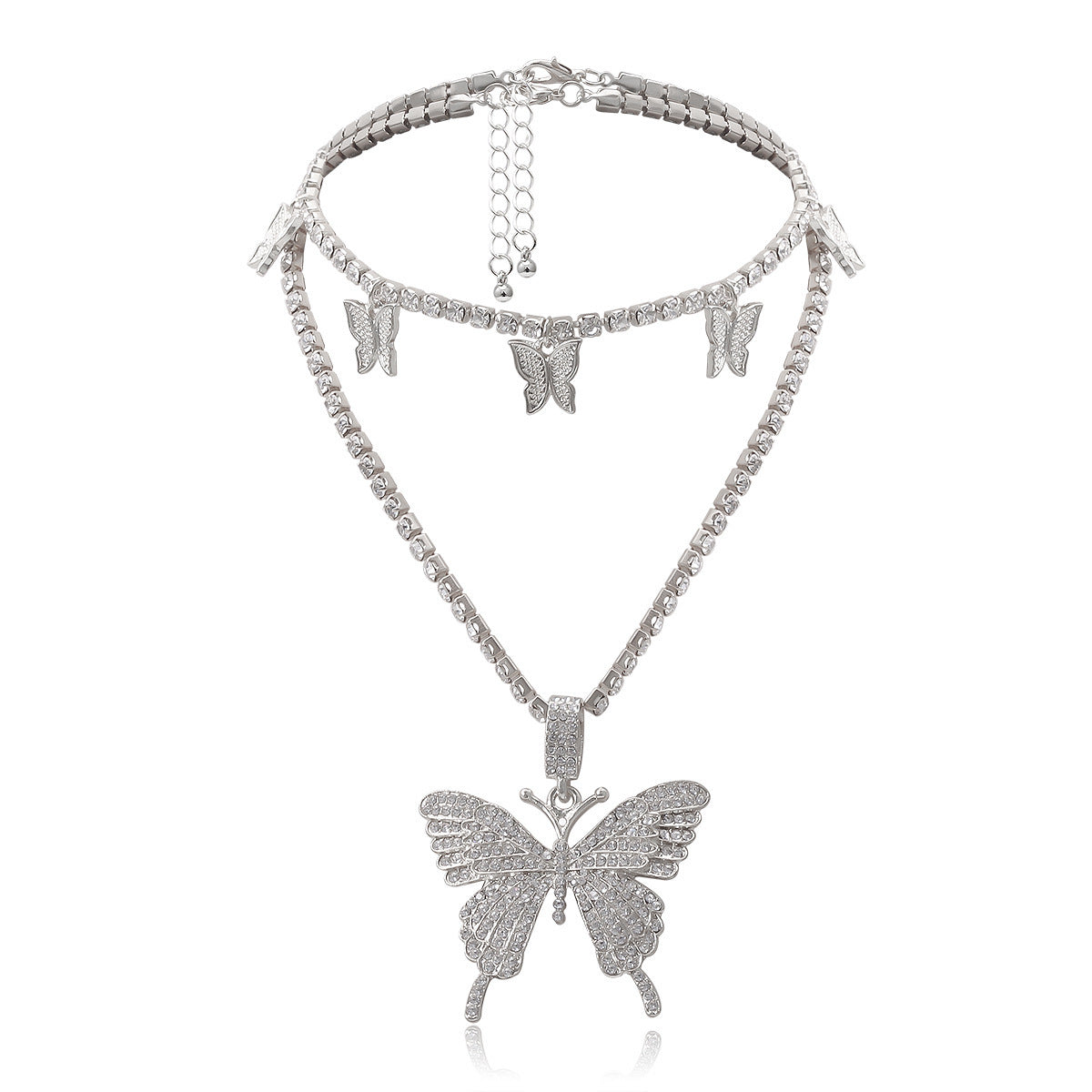 Mix and match butterfly diamond necklace set