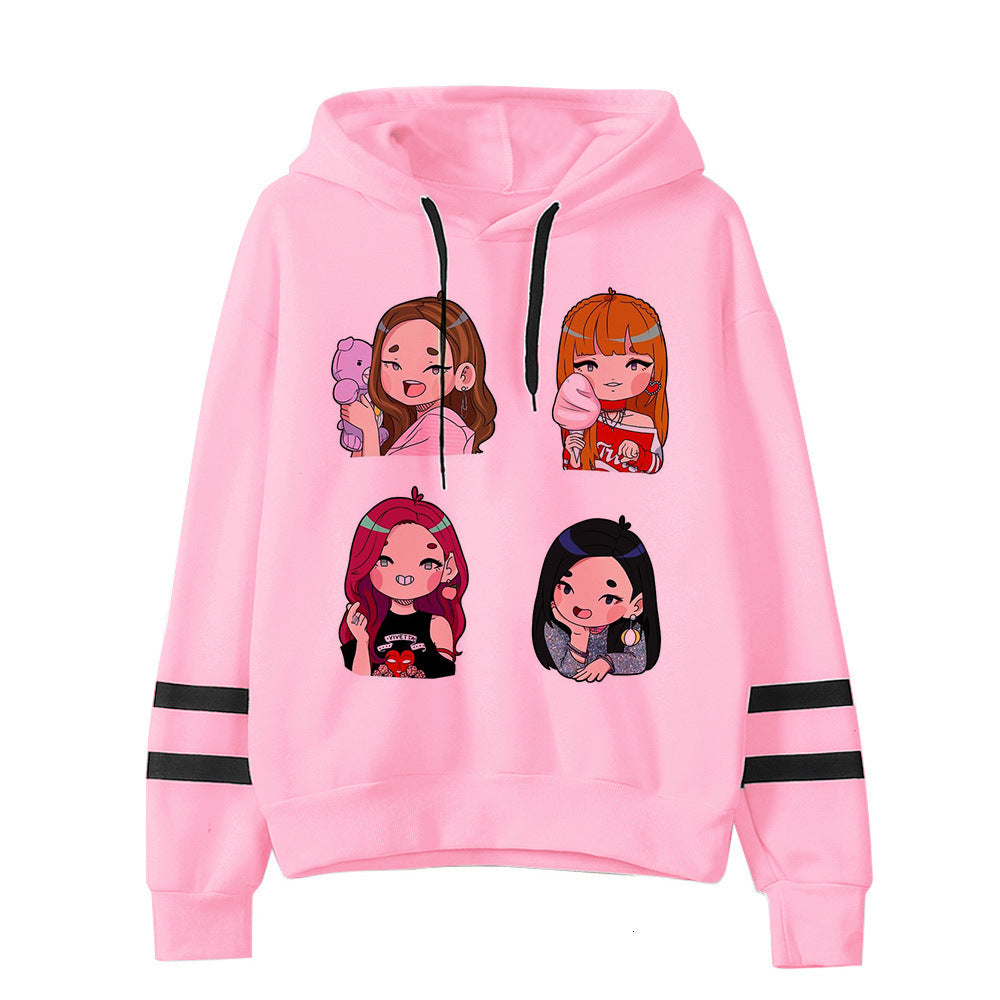 Customized parallel bars sweater with printed hood