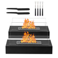 2Pack Smokeless Fire Pits With Windshield   Rectangular Outdoor Firepit With Telescoping Roasting Forks & Fire Tamer Iron Body  Stainless Steel Burn Chamber  Black