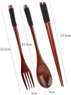 Cutlery 3PCS Fork Chopsticks Spoon Set Portable Tableware Chinese Wooden Utensils Sets Dinner Sets Long Handle Utensils With Fork Spoon Chopsticks