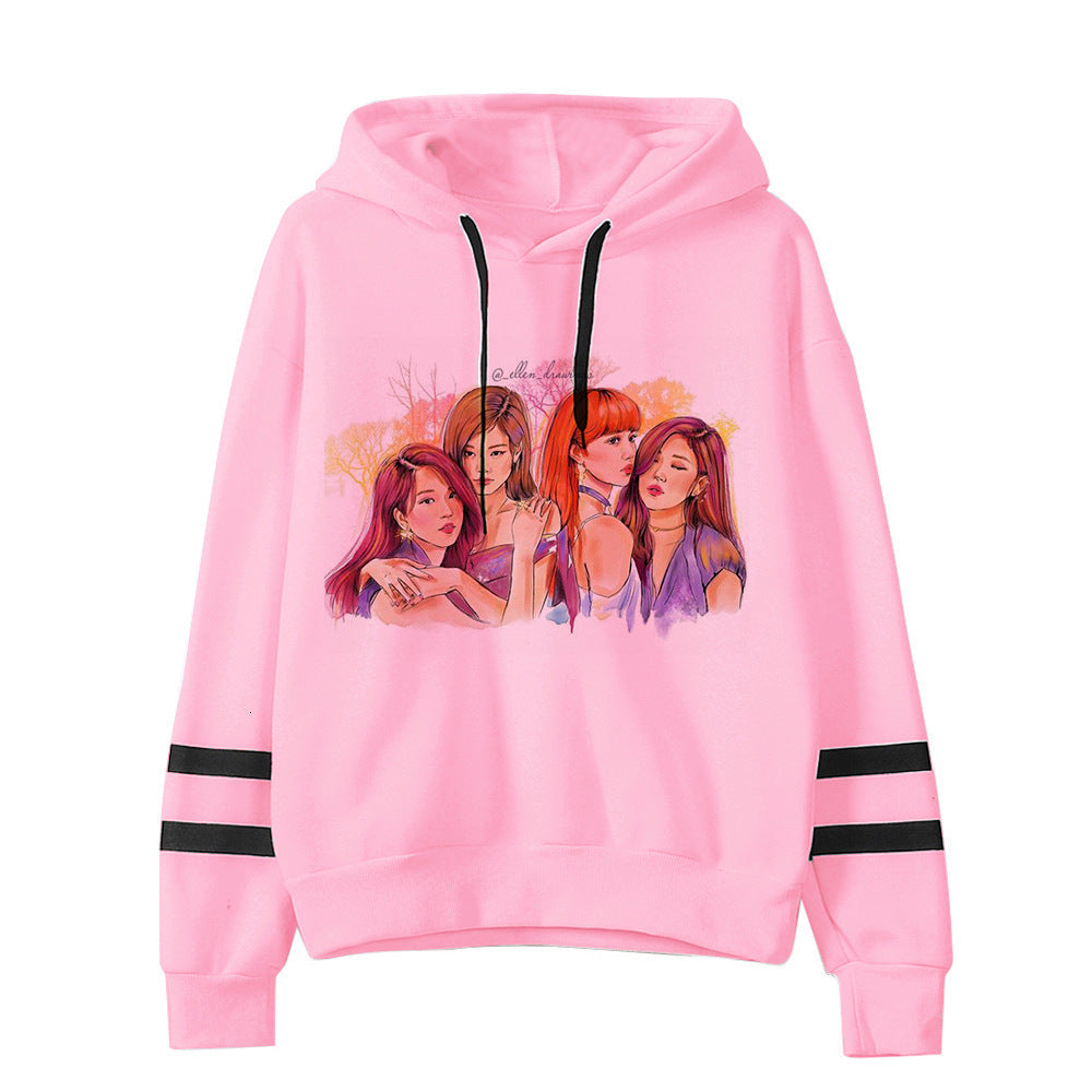 Customized parallel bars sweater with printed hood