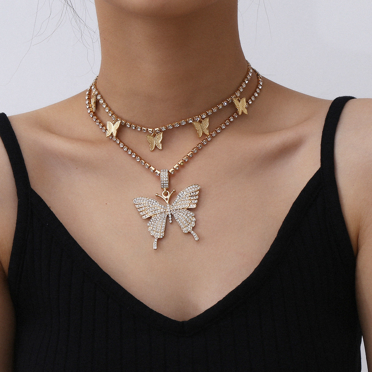 Mix and match butterfly diamond necklace set