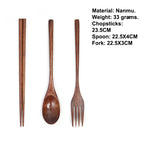 Cutlery 3PCS Fork Chopsticks Spoon Set Portable Tableware Chinese Wooden Utensils Sets Dinner Sets Long Handle Utensils With Fork Spoon Chopsticks