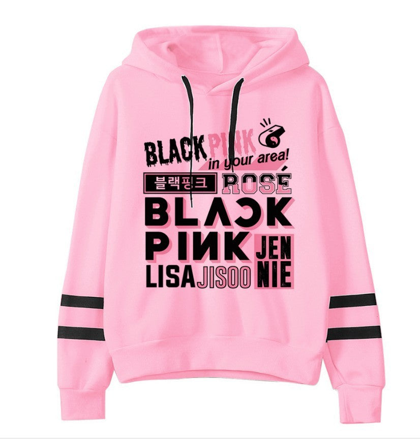 Customized parallel bars sweater with printed hood