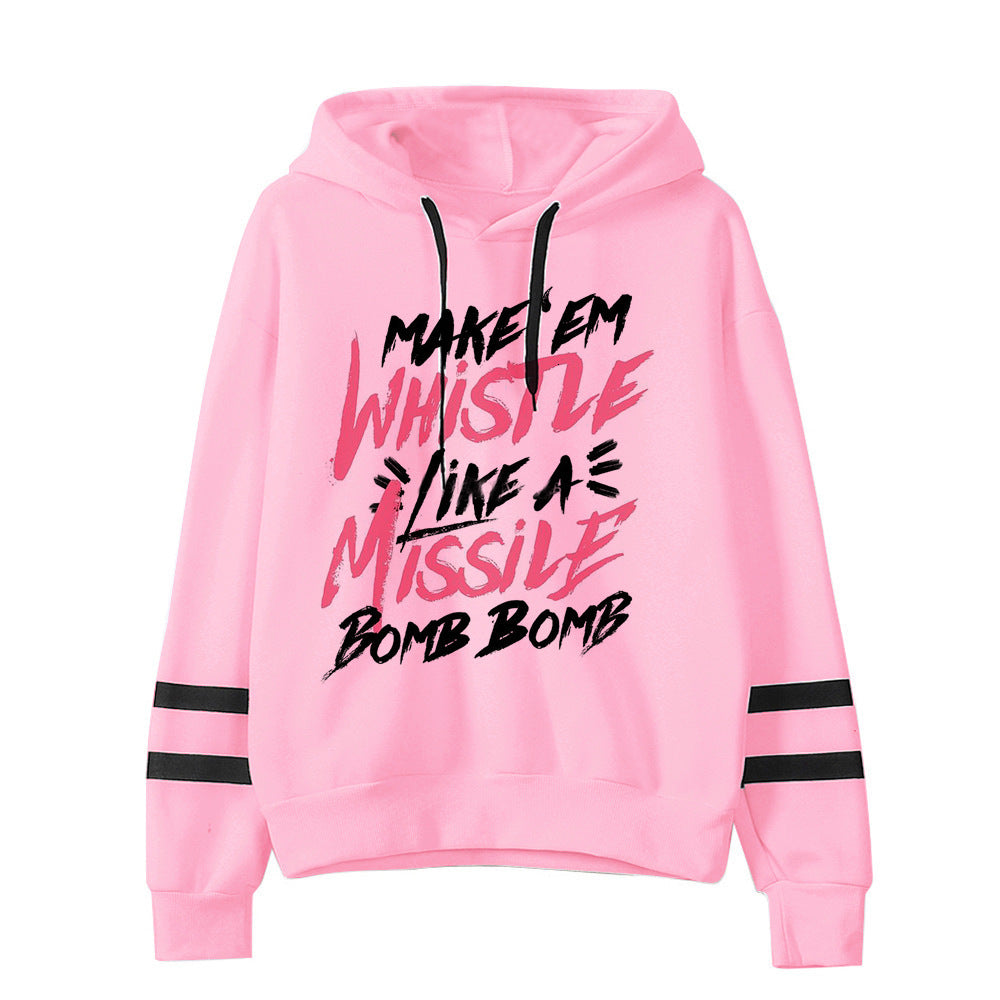 Customized parallel bars sweater with printed hood