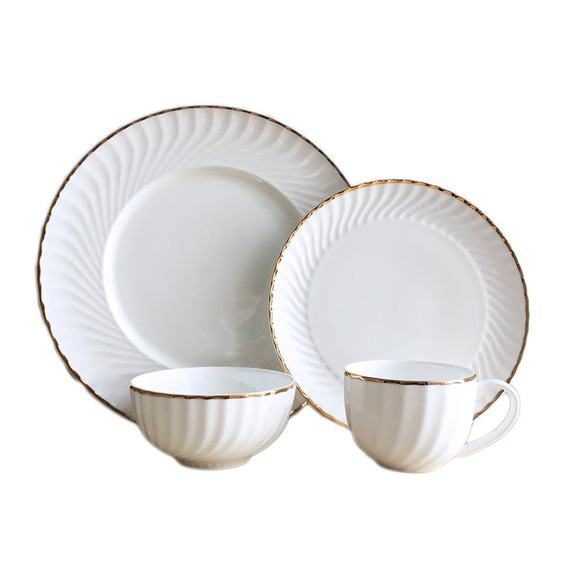 Golden Trim Bone China Western Cuisine Plate Household Dinner Plate Plate Dish Dishware Suit Combination Plate