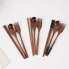 Cutlery 3PCS Fork Chopsticks Spoon Set Portable Tableware Chinese Wooden Utensils Sets Dinner Sets Long Handle Utensils With Fork Spoon Chopsticks
