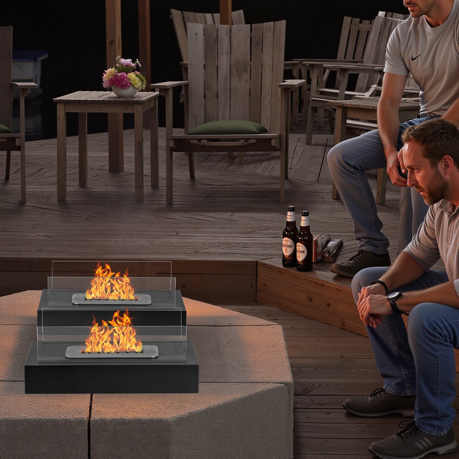 2Pack Smokeless Fire Pits With Windshield   Rectangular Outdoor Firepit With Telescoping Roasting Forks & Fire Tamer Iron Body  Stainless Steel Burn Chamber  Black